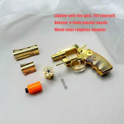 (Butance No Included) Revolver Lighter - Rich Gold, Silver, Black - Windproof & Refillable & Adjustable | Metal Body with Lux...