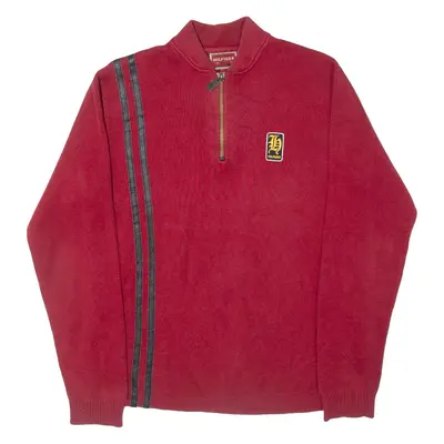 TOMMY HILFIGER Red Label Mens Jumper Red 1/4 Zip 90s Tight Knit S