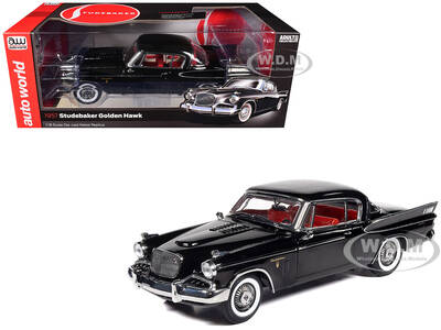 1957 Studebaker Golden Hawk Midnight Black with Red Interior 1/18 Diecast Model Car by Auto World