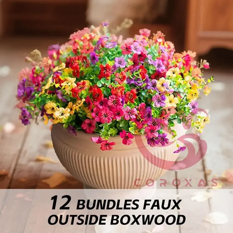 COROXAS 12 Bundles Faux Outside Boxwood UV Resistant Fake Outdoor Flowers Safe Colorful Decor for Mom Approved Home Garden Ki...