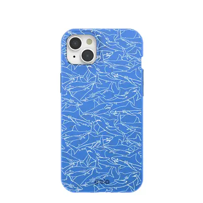 Electric Blue Shark Frenzy iPhone 15 Plus Case