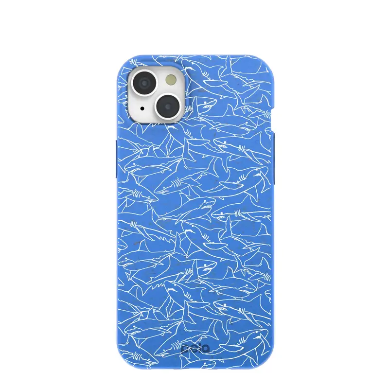 Electric Blue Shark Frenzy iPhone 15 Plus Case