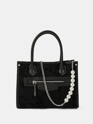 Smting top handle pearl chain tote bag