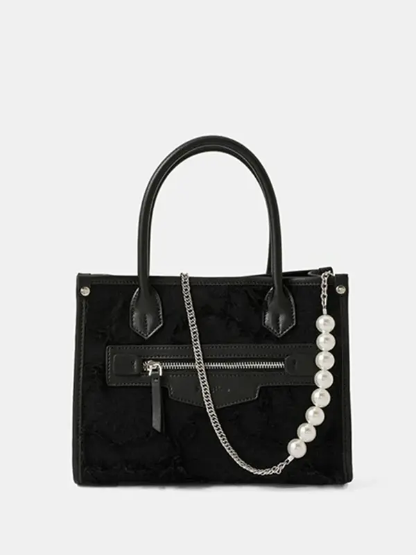 Smting top handle pearl chain tote bag