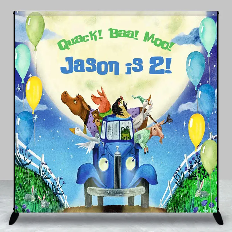 Animals Balloon Car Moon Custom Birthday Backdrop - Aperturee