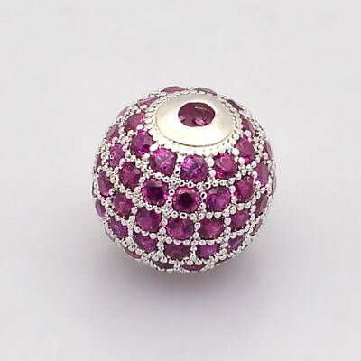 CZ Brass Micro Pave Grade AAA Magenta Color Cubic Zirconia Round Beads