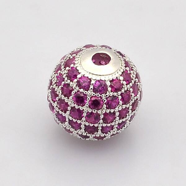 CZ Brass Micro Pave Grade AAA Magenta Color Cubic Zirconia Round Beads