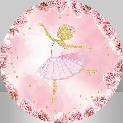 Aperturee Little Ballerina Floral Pink Round Backdrop Kit For Girls | Custom Round Backdrop | Round Backdrop Cover Diy | Circ...