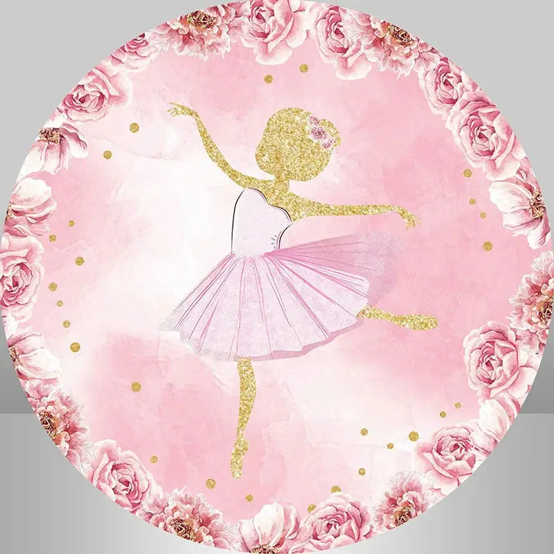 Aperturee Little Ballerina Floral Pink Round Backdrop Kit For Girls | Custom Round Backdrop | Round Backdrop Cover Diy | Circ...