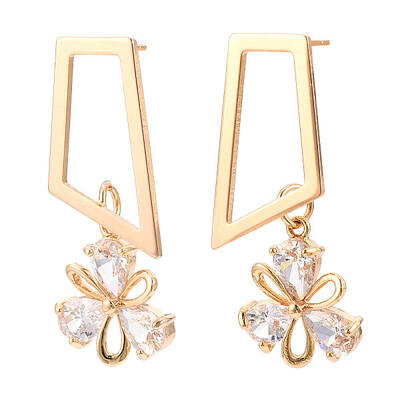 Brass Micro Pave Cubic Zirconia Trapezoid Stud Earrings