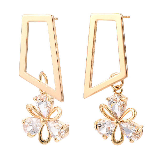 Brass Micro Pave Cubic Zirconia Trapezoid Stud Earrings