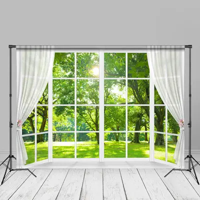 White Window Curtain Forest Diy Spring Cloth Backdrop - Aperturee