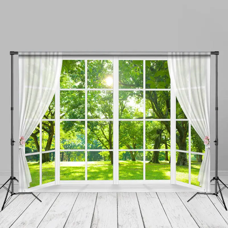 White Window Curtain Forest Diy Spring Cloth Backdrop - Aperturee