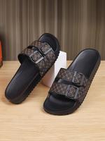 Men's Fashionable Plain Color Pu Leather Slides, Casual Comfortable Home Slippers, Summer Beach Slippers for Daily Wear, Ligh...