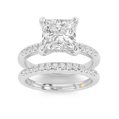 Aurelia Lab Grown Princess Cut Diamond Engagement Ring with the BonBon Quarter Coverage Wedding Band | 14K White Gold 3 ct. t...