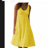 2025 Women's 7 Colors Size 8 Sleeveless round Neck Stitching Big Swing Beach Dress Women's Summer Patchwork Babydoll Dress