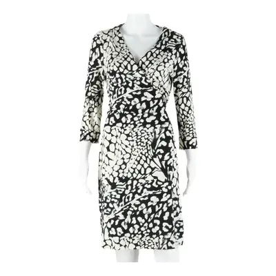 DIANE VON FURSTENBERG Womens Wrap Dress Black Crazy Pattern Knee Length M
