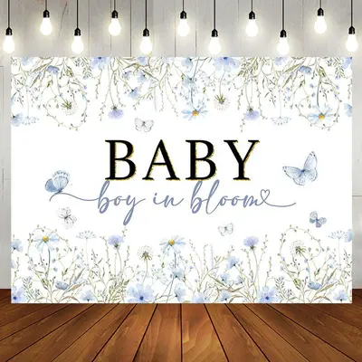 Boy In Bloom Blue Floral Spring Baby Shower Backdrop - Aperturee