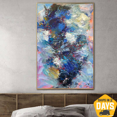 Large Colorful Oil Painting Acrylic Blue Canvas Art Large Acrylic Painting On Canvas Modern Living Room Wall Decor | ANEMONE ...