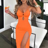 ChicMe Women's Casual Sleeveless Hollow Out Bodycon Dress Side High Slit Slim Fit Party Slip Dresses
