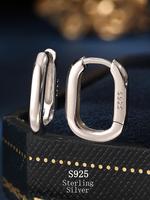 925 Sterling Silver Fashionable Geometric Design Oval Shaped Earrings, Simple All-match Hoop Earrings Jewelry for Girls Gift,...