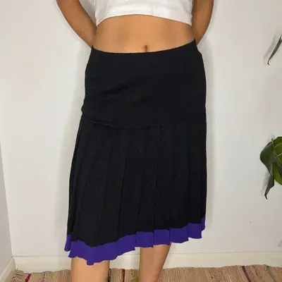 Unbranded Pleated Skirt - 27W UK 8 Grey Cotton Blend