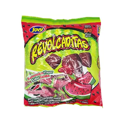 Jovy Revolcaditas Watermelon Flavored Chili Covered Hard Candy with Soft Center - 100 Pieces, Spicy Mexican Candy, Dulces Mex...