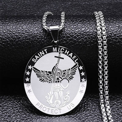 304 Stainless Steel Archangel Saint Michael Medal Pendant Box Chain Necklaces for Women