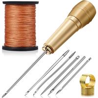 6Pcs Stainless Steel Awl Needle DIY Faux Leather Sewing Kit with Copper Handle for Canvas, Tent, and Shoe Repair - 50 m Nylon...