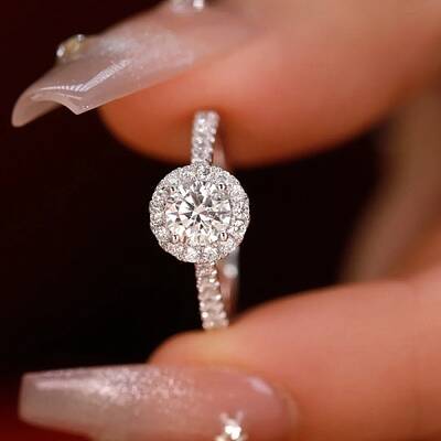 Rhodium Plated 925 Sterling Silver Pave 5.2x3.1mm Moissanite Finger Rings for Women