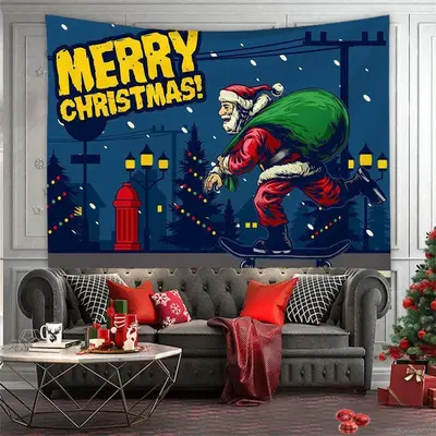 Santa Claus Street Lamp Merry Christmas Wall Tapestry - Aperturee