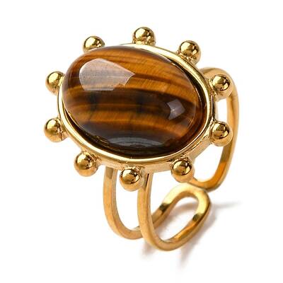 Oval Natural Tiger Eye Finger Rings