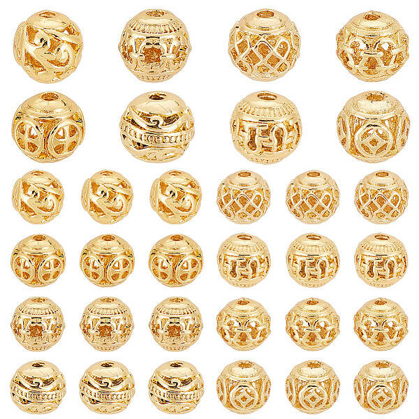 32Pcs 8 Style Alloy Hollow Beads