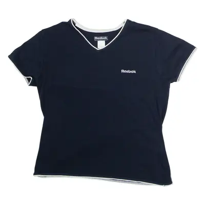 REEBOK Womens T-Shirt Blue V-Neck UK 14