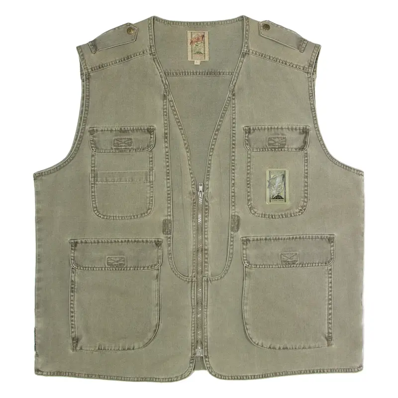 THOMAS COOK Utility Mens Gilet Green Canvas 90s L