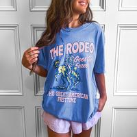 Women's Blue Rodeo Forever Western Graphic Tee,Summer Comfortable Casual Top Streetwear Tshirt