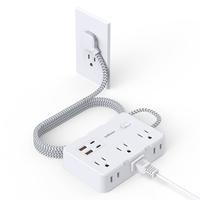 Flat Plug Surge Protector Power Strip, Braided Flat Extension Cord with 6 Multiple Outlets - Flat Plug Power Strip with 4 USB...