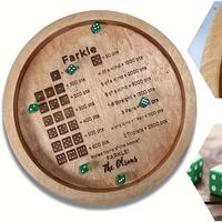 Wooden Farkle Dice Tray, 1 Count Wooden Farkle Game Board with 6 Counts Dice, Outdoor Leisure Equipment for Home Party & Trav...