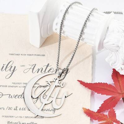 304 Stainless Steel Moon & Arabic Pendants Box Chain Necklaces for Women Men
