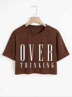 Women's Letter Print Drop Shoulder Crop Tee, Casual Short Sleeve Round Neck T-Shirt for Summer, Women's Top for Daily Wear