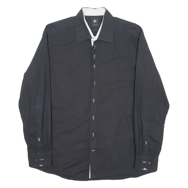 PIERRE CARDIN Mens Plain Shirt Black Long Sleeve XL
