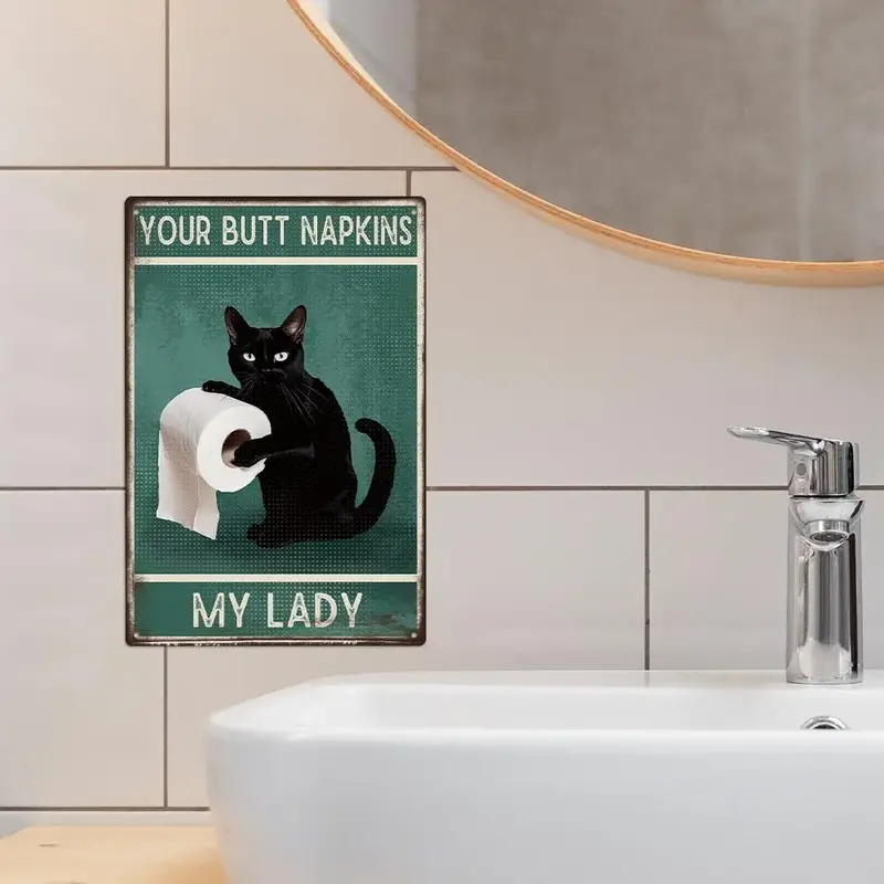 Black Cat Slogan Pattern Metal Sign, Dark Green Modern Metal Wall Art For Room Decor, Decorative Metal Painting for Home Bar ...