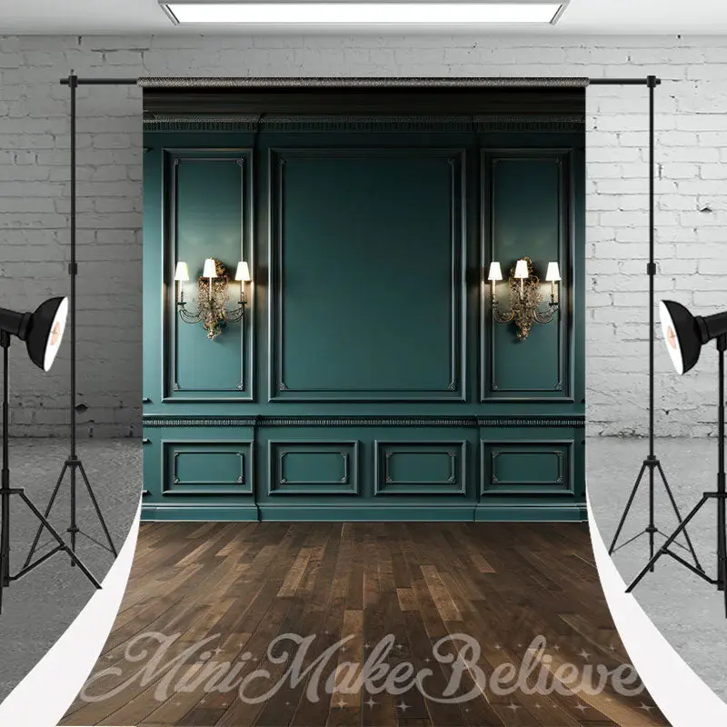 Classic Green European Wall Wood Floor Sweep Backdrop - Aperturee