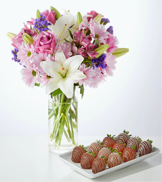 Lavender Fields Bouquet and Berry Bundle - Deluxe Bouquet with Berries and Glass Vase - FedEx