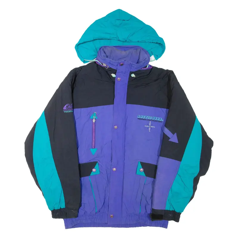 TRESPASS Mens Jacket Purple Nylon Hooded Colourblock 2XL