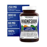 【FarmHaven】Magnesium Glycinate & Malate Complex with Vitamin D3, Supports Bone Health, Nerves, and Muscles, 60-Day Supply...