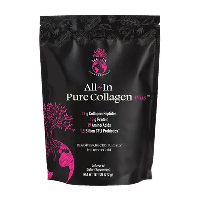All-In Pure Collagen Plus – 11g Collagen Peptides & 1.5B CFU Probiotics – Fast-Dissolving Powder for Hair, Skin, Nails &...
