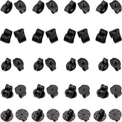 UNICRAFTALE 50pcs 5 Styles Black Ear Nuts about 0.8-1.2mm Hole Stainless Steel Earrings Back Ear Locking Earring Stoppers for...