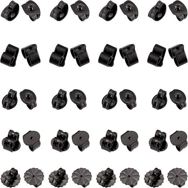 UNICRAFTALE 50pcs 5 Styles Black Ear Nuts about 0.8-1.2mm Hole Stainless Steel Earrings Back Ear Locking Earring Stoppers for...