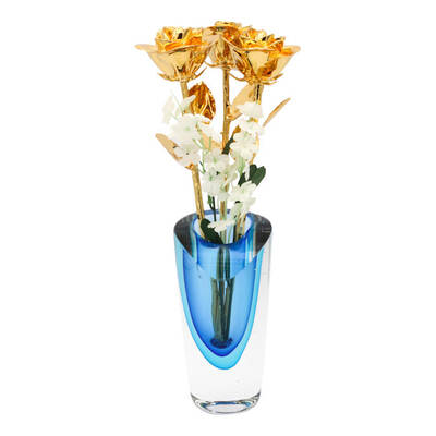 Past, Present, Future 11 24k Gold Roses in Azure Vase